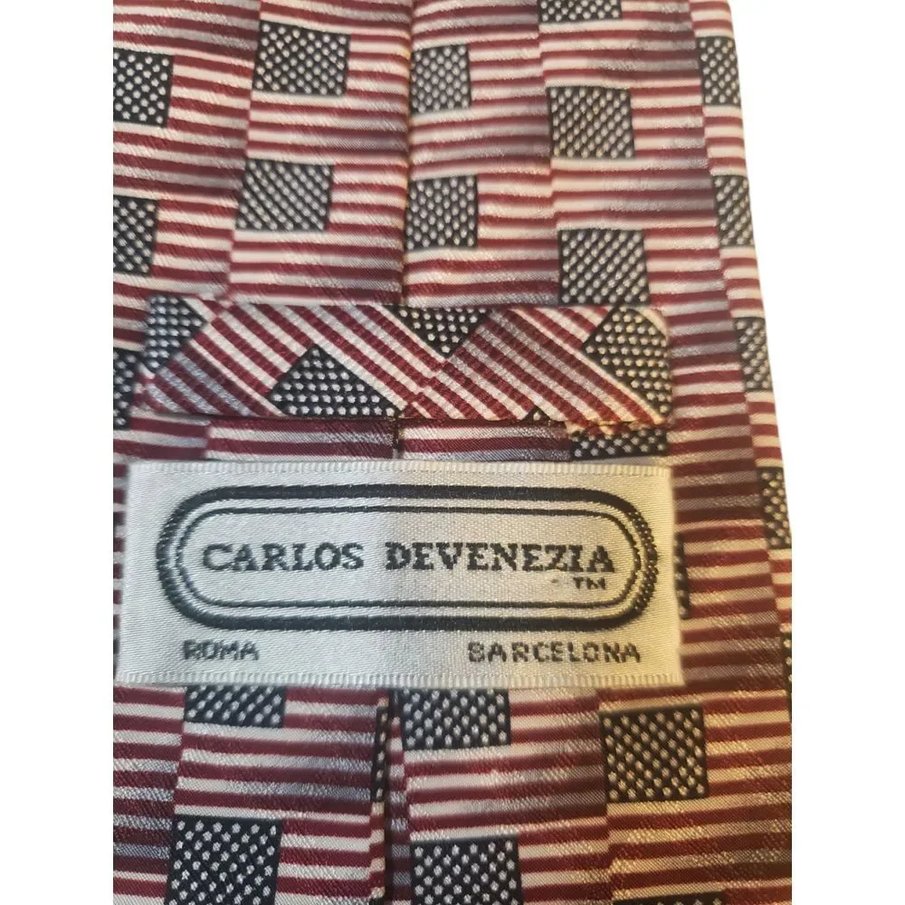 Carlos Devenezia Mens Tie Necktie‎ Designer Repeating American Flag Patriotic
